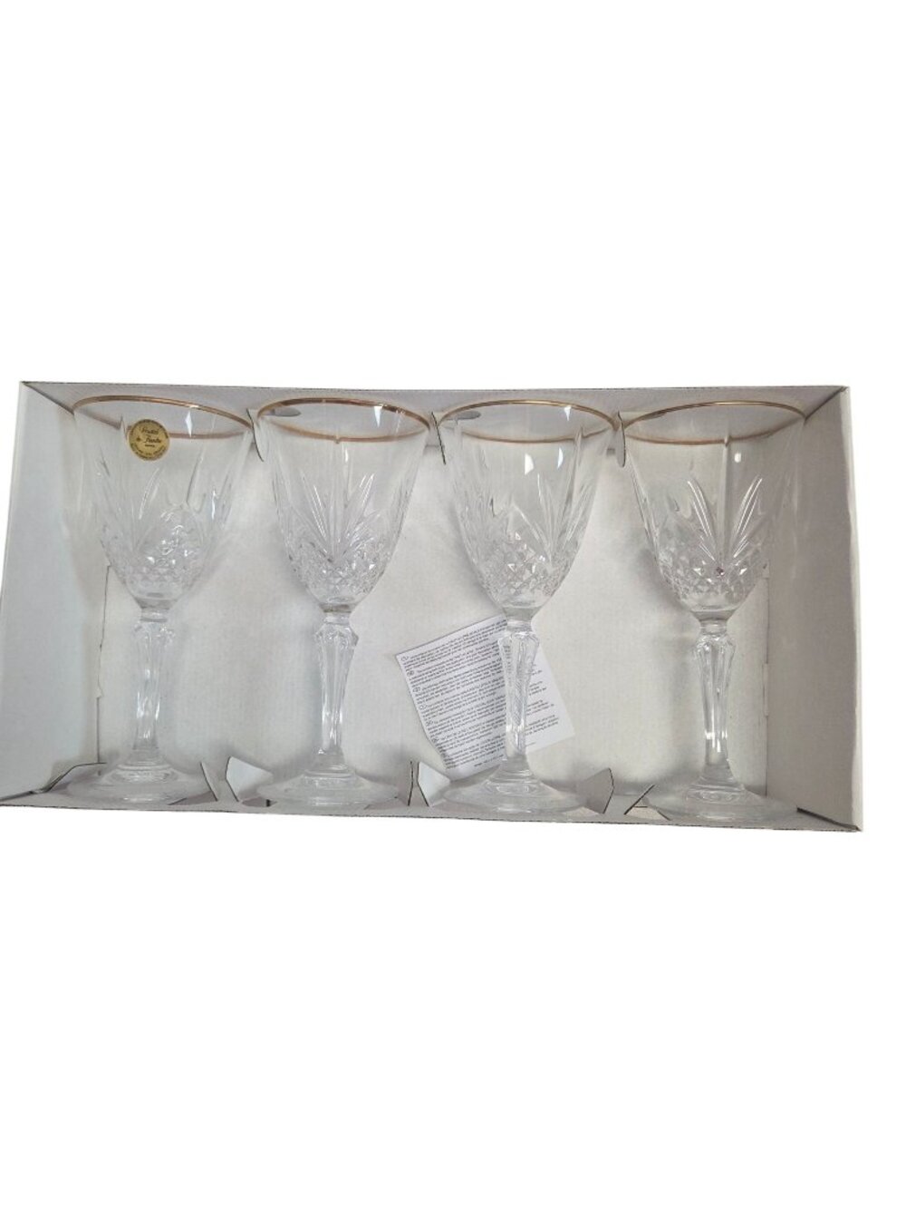 Cristal De Flandre Salzburg Gold Trim Lead Crystal Wine Glasses Set Of 4